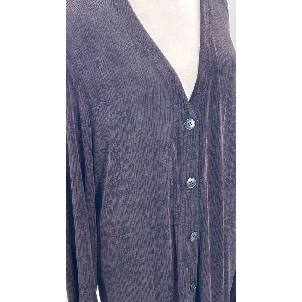 Carole Little Black Ribbed Long Cardigan Duster Floral Texture 1X Plus Size - Picture 3 of 14